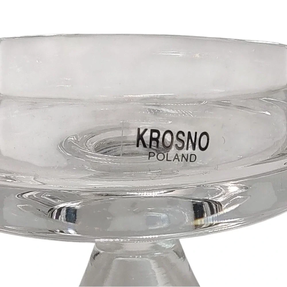 Vintage Krosno Glass Pillar Candle Holder Poland Handmade Crystal Set of Two‎
